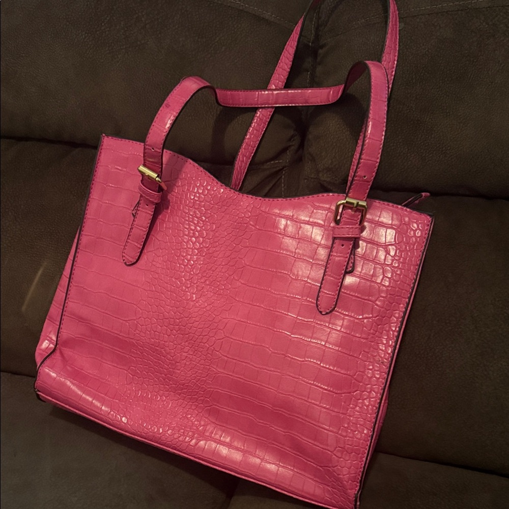 Pink Crocodile-Embossed Tote Bag